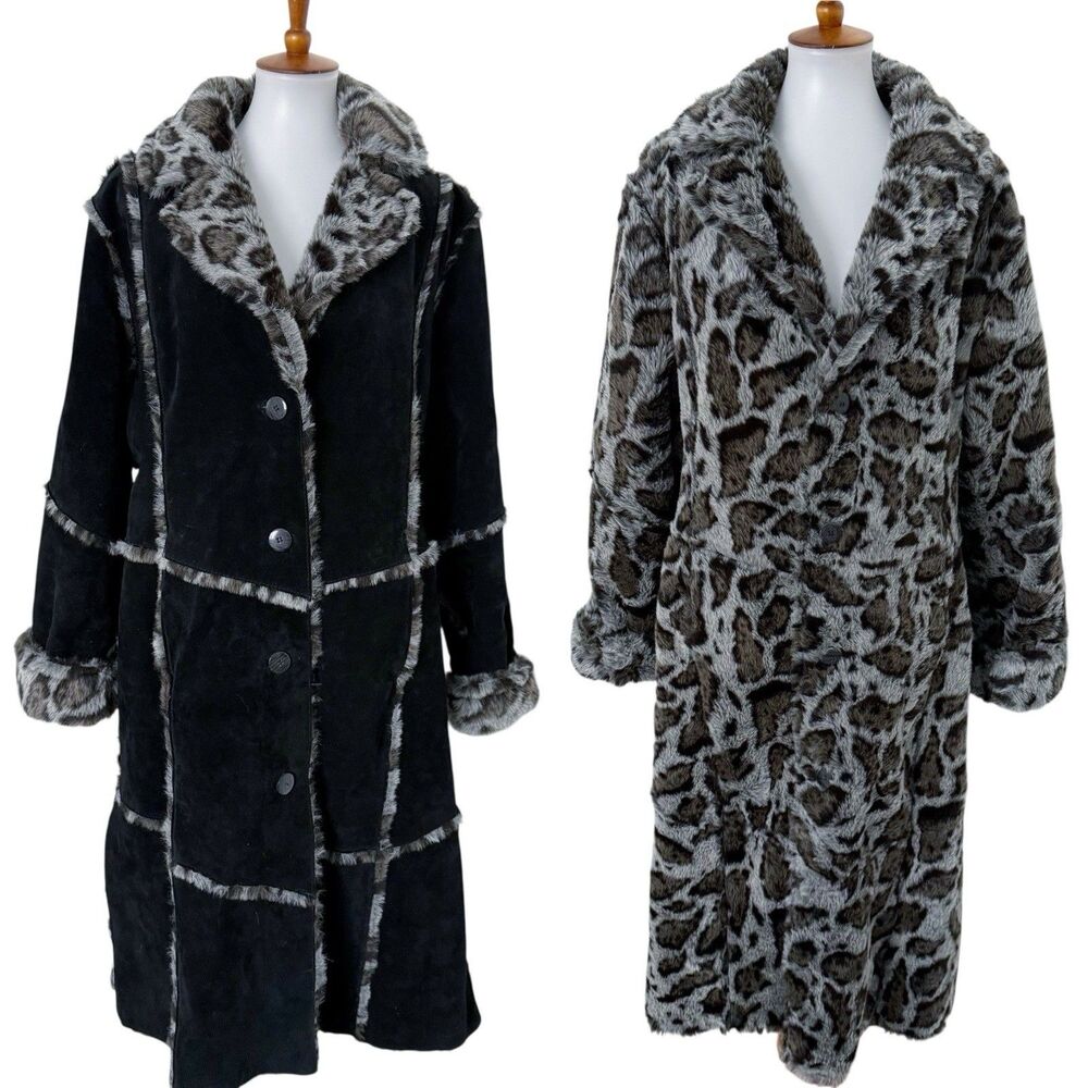 VTG Hippie Leather Suede Coat Faux Fur Trim Reversible Boho Mob Wife Women’s 1X